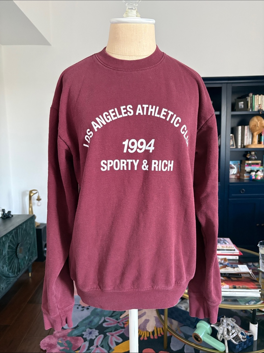 Sporty & Rich Maroon Los Angeles Athletic Club Crewneck Sweatshirt size XS